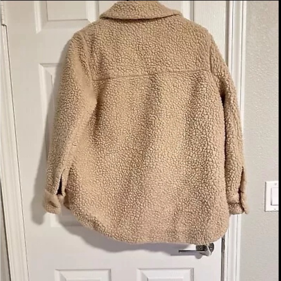 COS Womens Cream Beige Sherpa Teddy Jacket button Down Size 8 Wool Cotton blend - Picture 7 of 12